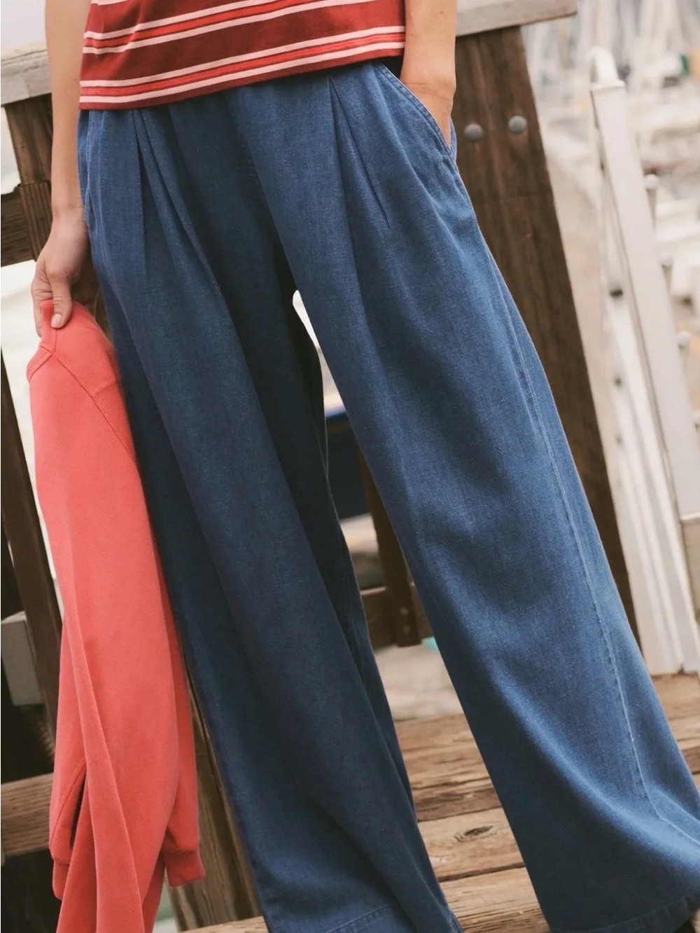 Marine Layer Allison Pleated Wide Leg Denim Trouser